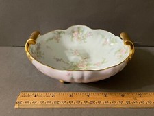 VTG HAND PAINTED PASTEL FLOWER DESIGN LIGHT MAVE HANDLED TIDBIT TRINKET BOWL picture
