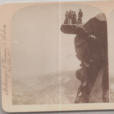 Glacier Rock Yosemite Group of PEOPLE Standing on EDGE OF CLIFF Stereoview 1894 picture