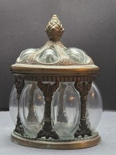 Vintage Brass Bubble Glass Apothecary Jar Caged Baroque Lidded Tobacco Humidor picture