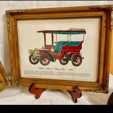 2 1950s Framed Automobile Prints Clarence P. Hornung Brass Era Automobiles picture