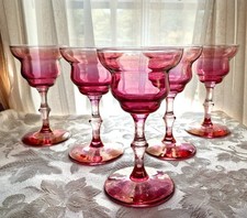 MCM Vintage Cranberry Gold Luster Cocktail Champagne Sherbet Glass Coupes Set 5 picture