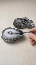 Handcrafted Bunny Salt Cellar with Spoon, Rabbit Salt Box, Lead-Free Metal picture