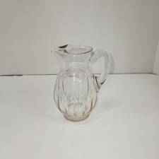 Vtg Retro 15 Oz Clear Cut Glass Pitcher Vertical Lines Round Thumbprint picture