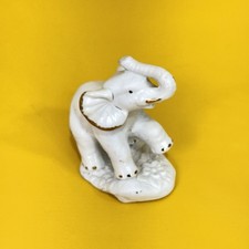 Vintage Areaux White Porcelain Elephant Figurine Gold Trim Collectible 3.5 Inch picture