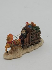 Vintage Horse Drawn Christmas Tree Wagon Sleigh Holiday Village Figurine Accent picture