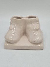 Ceramic Baby Bootie Planter Pink Double Shoe Vase Nursery Decor picture