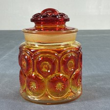 L E Smith Moon & Stars Red Cadmium Amberina Glass Canister Apothecary 7 “ Jar picture