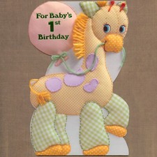 Cute Vintage 1ST BIRTHDAY Card FOR ONE YEAR OLD, Giraffe by American Greetings picture