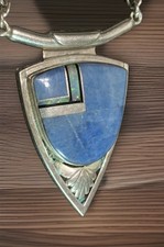 VC Native American Vintage Handmade Denim Lapis Onyx Opal Inlay Necklace 18” Sig picture