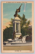 Francis Scott Key Monument Baltimore MD 1944 Linen Postcard Eutaw Place picture