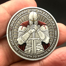 *Knight Do Not Pray For An Easy Life* Christian Religious Prayer Pocket Coin picture