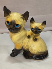Vtg Siamese Cat Kitten Figurine Japan Ceramic Lefton Style #9121 MCM Tan Brown picture