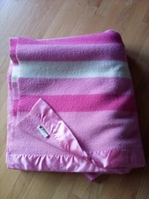 Vtg Baron Wool Blanket Pink Stripes Brigham City Utah 77 X 90 Rising Sun picture