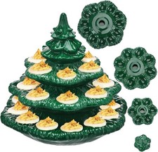 4 Tier Christmas Tree Shape Deviled Egg Platters Trays Holds 26 Holes Stackable picture
