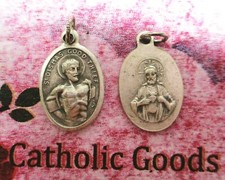 St. Saint Dismas - The Good Thief  + Sacred Heart -  Silver tone OX 1 inch Medal picture