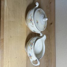 Vintage Homer Laughlin Aristocrat Creamer & Sugar With Lid Eggshell Nautilus  picture