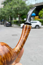 Bent Briar Wood Tobacco Smoking Pipe Brown Wood Grain Bowl, Black Vulcanite Stem picture