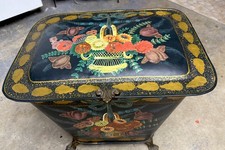 antique beautiful Hand Painted Tole flowers Coal Cistern  picture