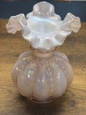 Fenton Iridescent Pink Ruffled Melon Vase picture