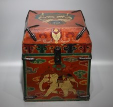 Wonderful Large Real Tibet Vintage Old Buddhist Hand Painted Wood Box Furniture picture