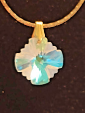 Vintage Jewelry--AUSTRIAN CRYSTAL NECKLACE--CORREGATED EDGE RIDESCENT SQUARE picture