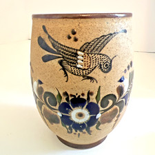 Vintage Folk Art Pottery Mexican Netzi Sand Texture Coffee Cup Mug Song Bird picture