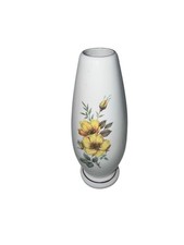 Vintage Aquincum Budapest Hungary Porcelain Bud Vase Yellow Floral 6.25” picture