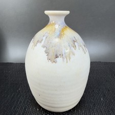 Vintage Stoneware Pottery Drip Glaze Bud Vase Vessel Bottle Artist Signed Decor picture