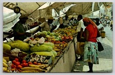 Vintage Curaçao Schooner Market Postcard - Willemstad Dutch Caribbean 1960s picture