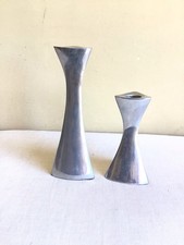 Nambe Modern Contemporary Abstract Silver Alloy Taper Candle Holder Set picture