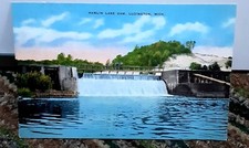 Vintage 1930s Hamlin Lake Dam Ludington Michigan Linen Postcard picture