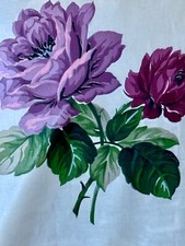 Hollywood Regency Purple ROSES Mid Century Chintz Barkcloth Era Vintage Fabric picture