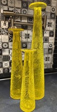 MCM Trio Of Yellow Crackle Hand Blown Vases 16” 12” 9” Beautiful picture