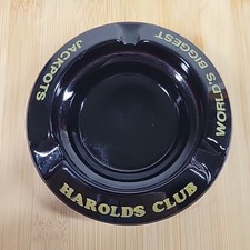 VTG Harold's Club Round Black Ashtray Gold Logo World's Biggest Jackpots Casino picture