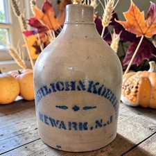 Antique Froehlich & Koehler Crock Jug Newark NJ Stenciled Salt Glazed Stoneware picture