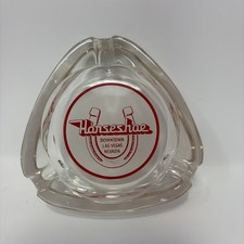 Benny Binions Horseshoe Casino Las Vegas Vintage Glass Ashtray Clear Red Logo picture