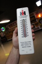 RARE 1960 INTERNATIONAL HARVESTER IH DEALER PAINTED METAL THERMOMETER SIGN TULSA picture