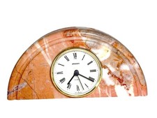 Art Deco Staiger Quartz West Germany Mantel Clock Half-Moon Pink Marble Base picture