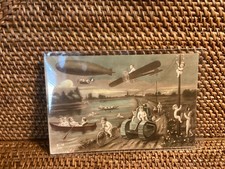 Antique surreal POSTCARD babies flying zeppelins airplanes cars tanks boats picture