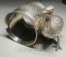 UK? Silver Plate Figural Napkin Ring Emu Bird Ostrich Chased Foliate Unsigned picture