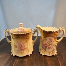 Antique RS Prussia Pink Floral Cream And Sugar Set picture