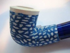 Fimo Covered Turkish Meerschaum Miniature Pipe - BLUE w/ Zippered Case picture