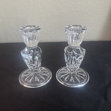 Vintage Clear Lead Crystal Candlestick Candleholder w/Floral Etching picture