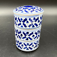 Antique Chinese Blue & White Porcelain 3-Tier Stacking Box, Late Qing Style picture