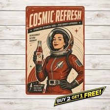 Retro Astronaut Girl Space Theme Metal Wall Art Tin Sign 8x12 picture