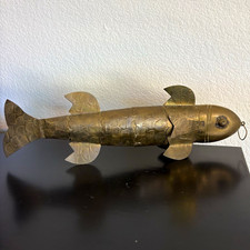 Vintage Large 16” Articulated Solid Brass Fish Sculpture Moving Segmented MCM picture