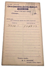 1911 MONON RAILROAD CI&L FREIGHT CLAIM NOTIFICATION POST CARD picture