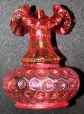 Fenton Dot Optic Ruby Overlay Crimped Vase picture