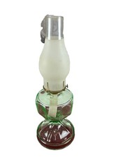 Green Depression Vaseline Uranium Glass Oil/Kerosene Lamp GLOWS Unique picture