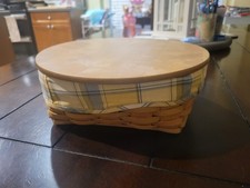 Longaberger Serving Basket With Cloth Liner And Plastic Tray With Lid picture
